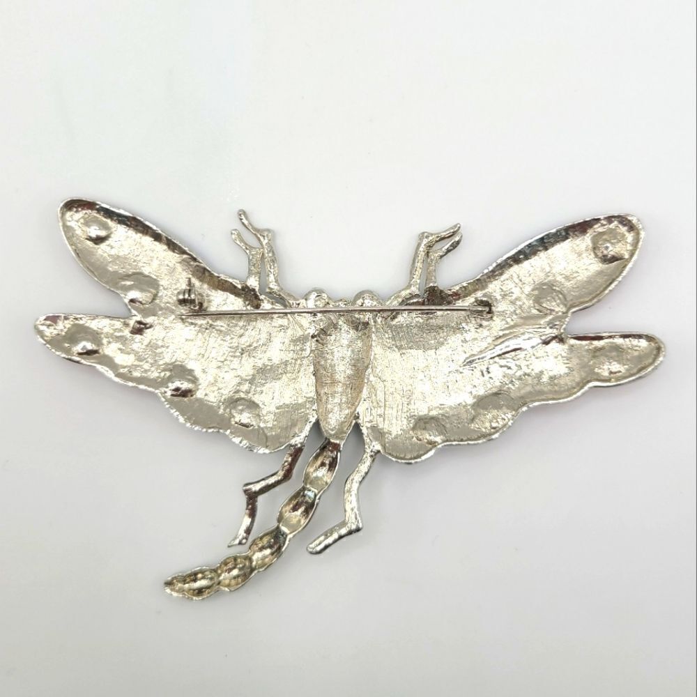 Enamel and Rhinestone Dragonfly Brooch Pin, large - Picture 7 of 7